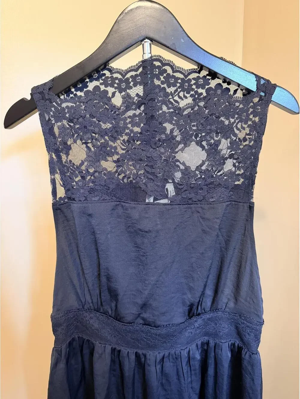 Free People Black Lace Sleeveless Dress XS Boho Sheer Yoke Fit & Flare Midi